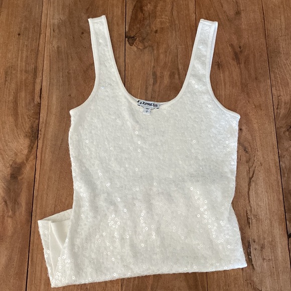Express S/P Sequin Glittery Ivory Off White Tank Top! - Picture 2 of 8